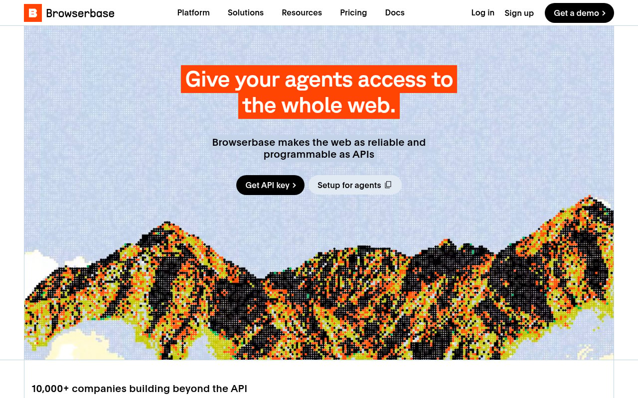 Browserbase homepage, which offers cloud browsers that give AI agents access to the whole web