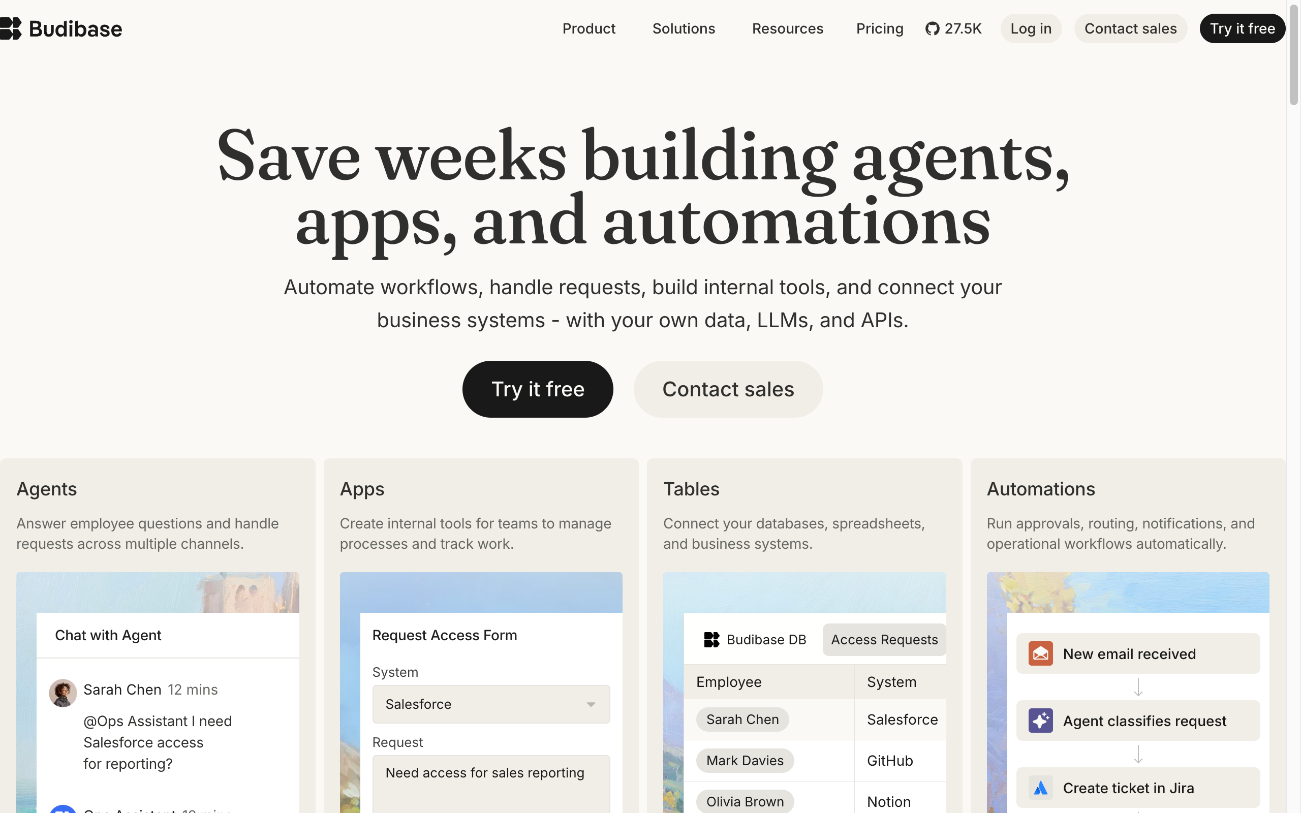 Budibase homepage: the open-source low-code platform