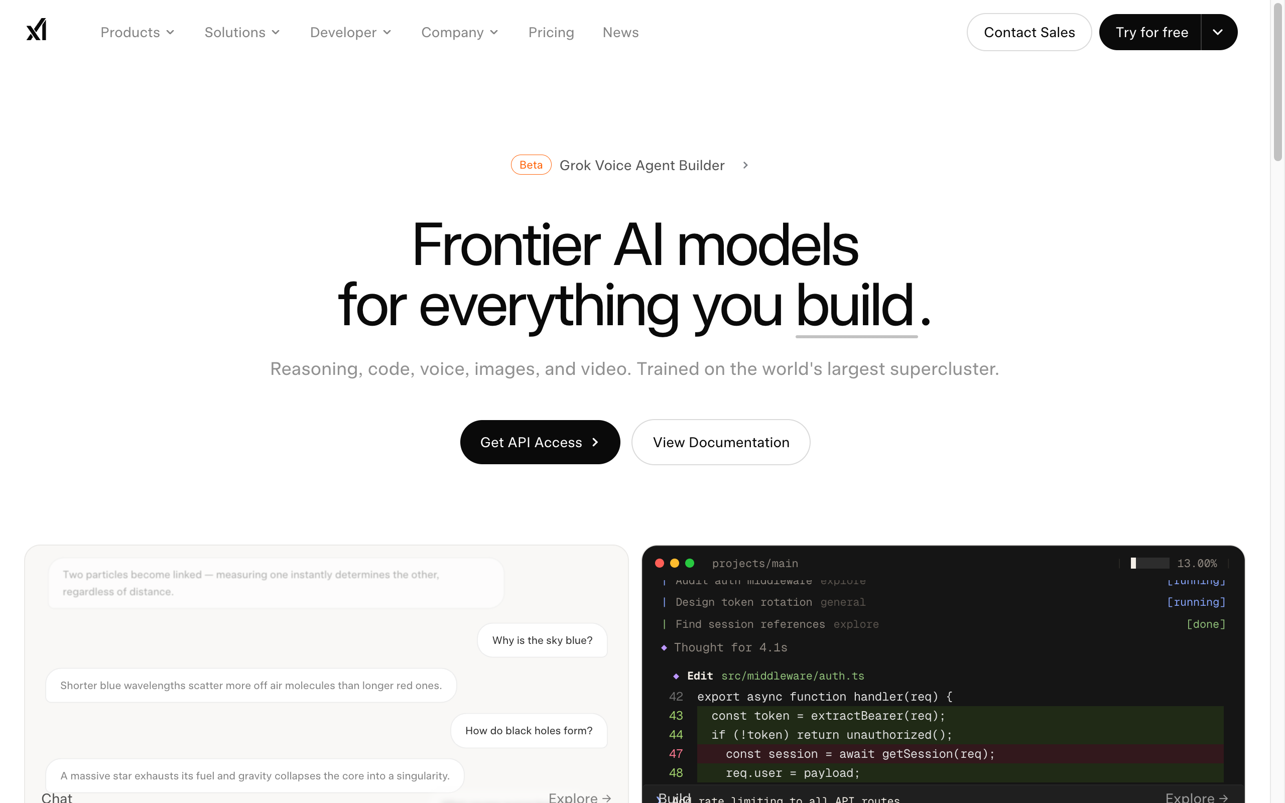 xAI Grok homepage