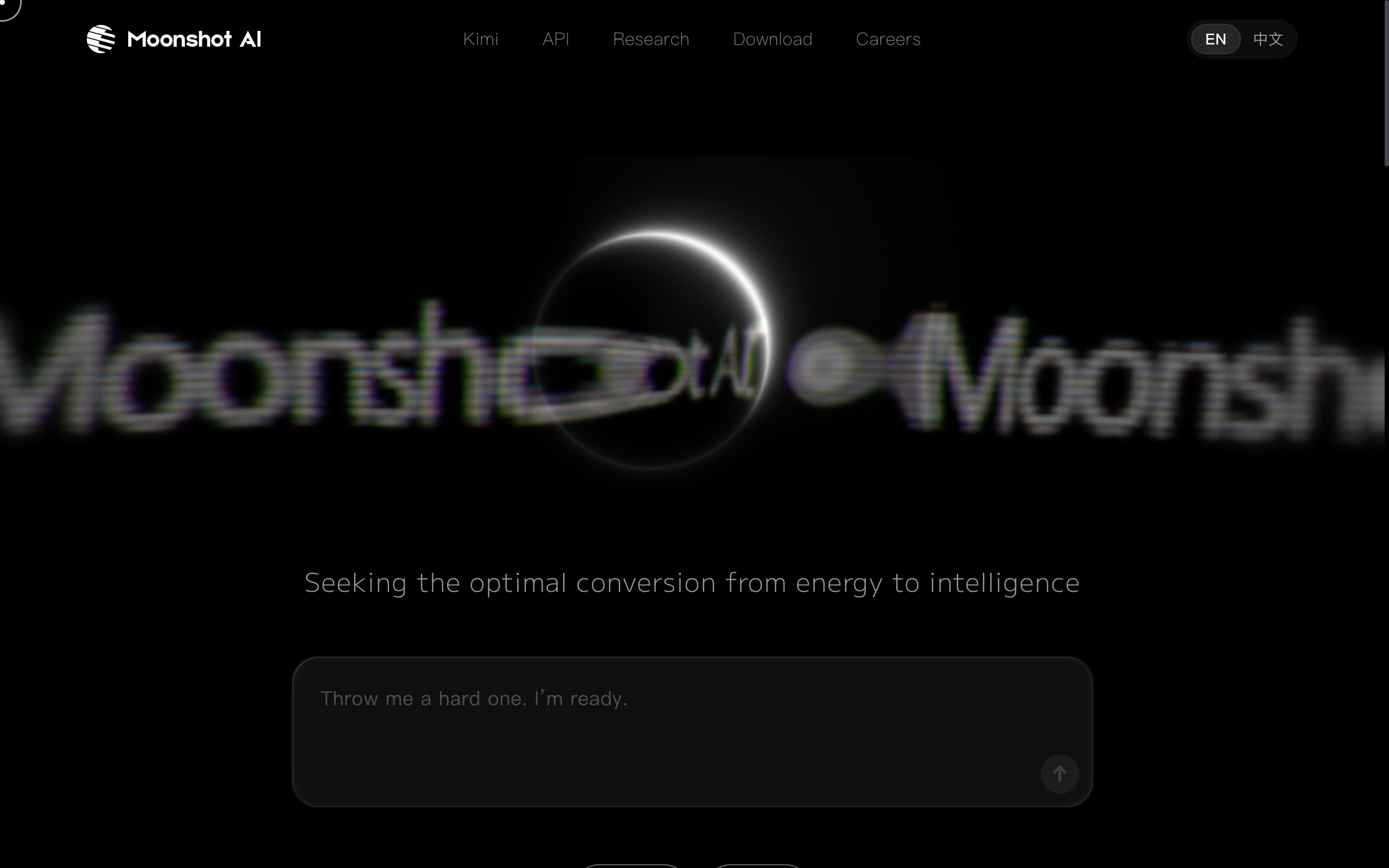 Moonshot AI homepage, maker of the Kimi model