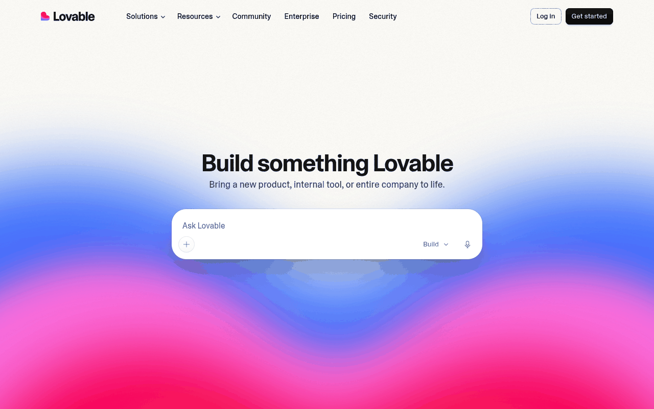 Lovable homepage: build something Lovable, bring a new product, internal tool, or entire company to life