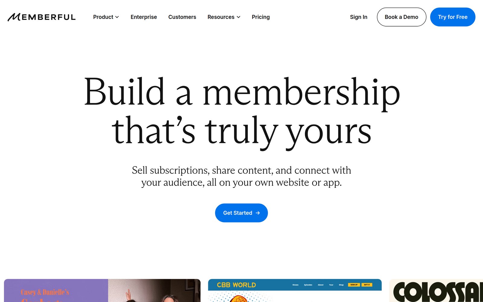 Memberful homepage with the headline Build a membership that's truly yours