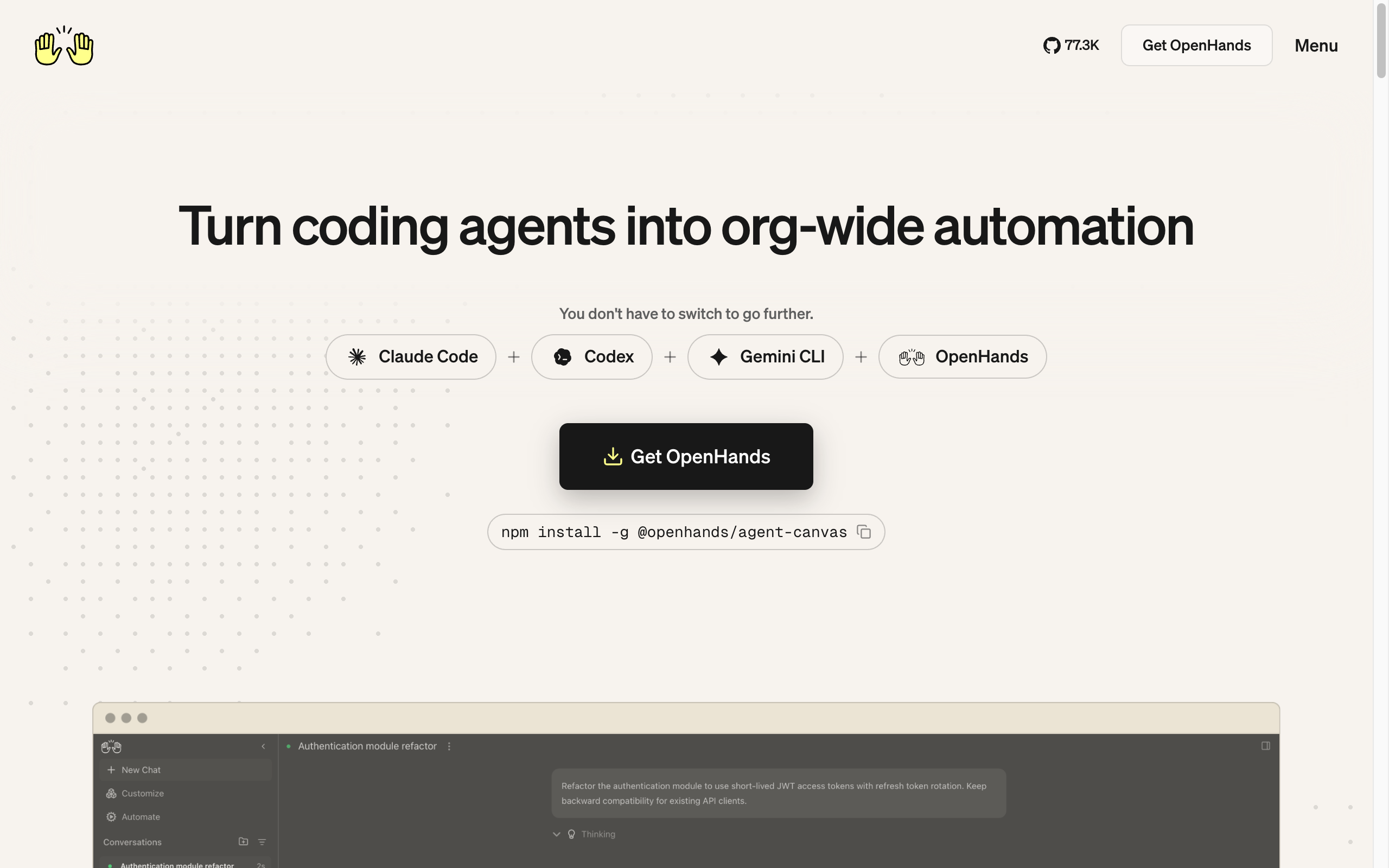 OpenHands homepage: the open-source autonomous coding agent