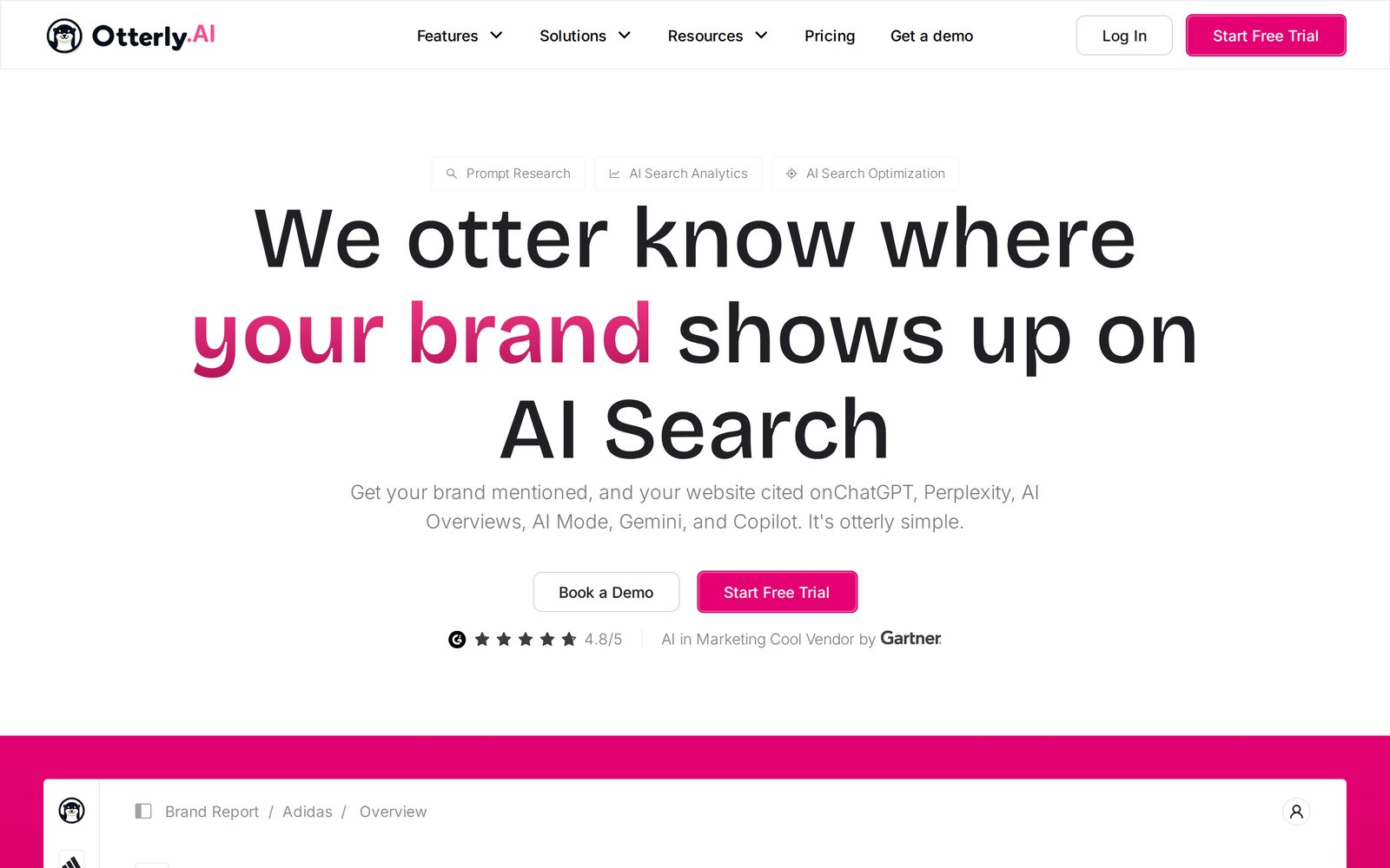 Otterly.AI homepage with the headline We otter know where your brand shows up on AI search