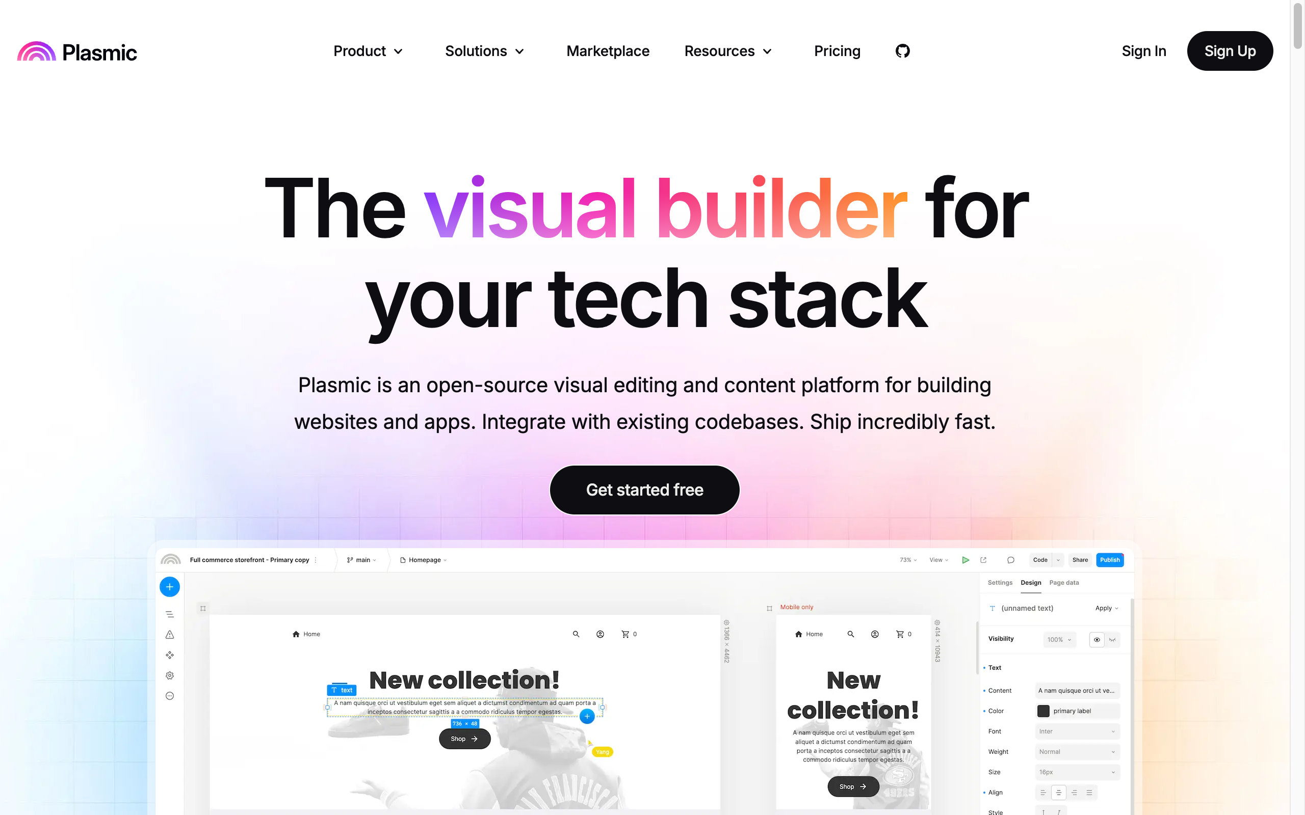 Plasmic homepage: visual builder for your codebase