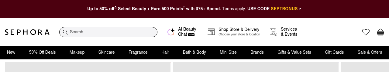 Sephora's top navigation compressing a very large catalogue into one browsable bar