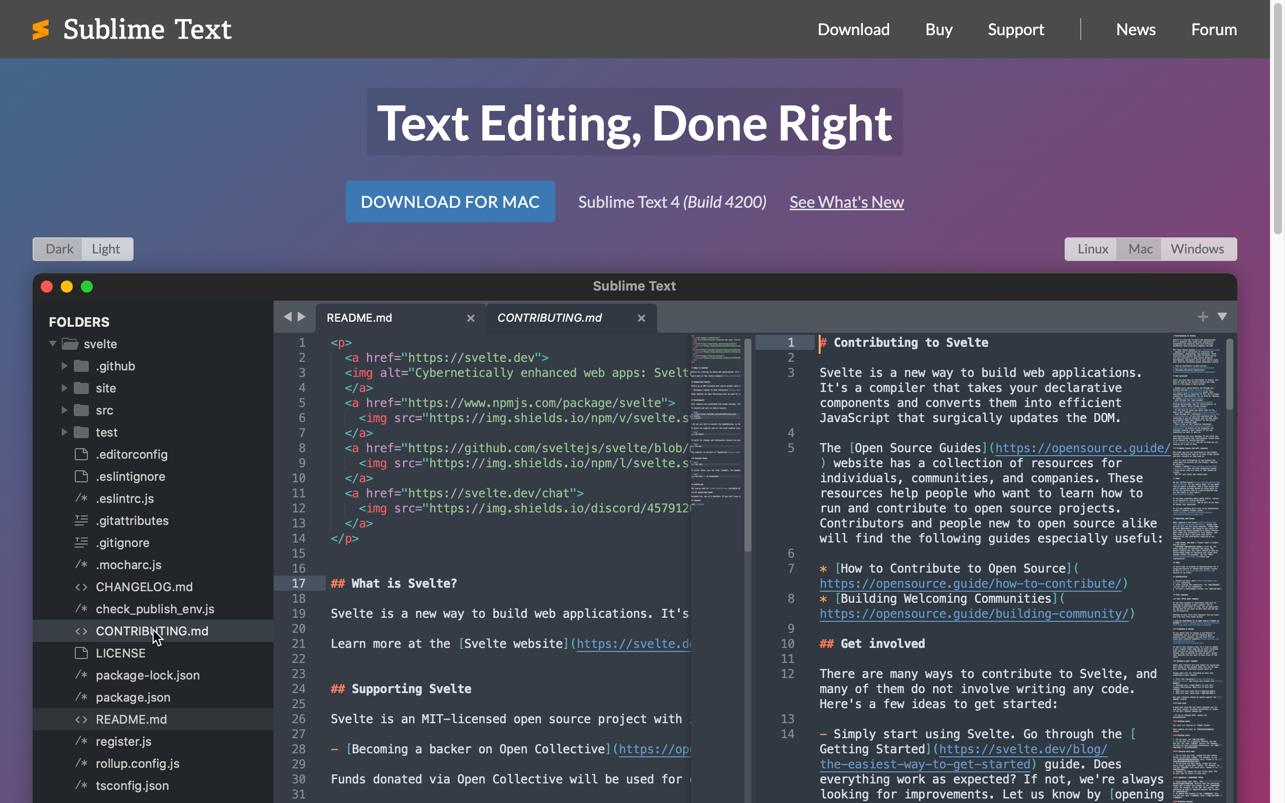 Sublime Text homepage: a sophisticated text editor for code