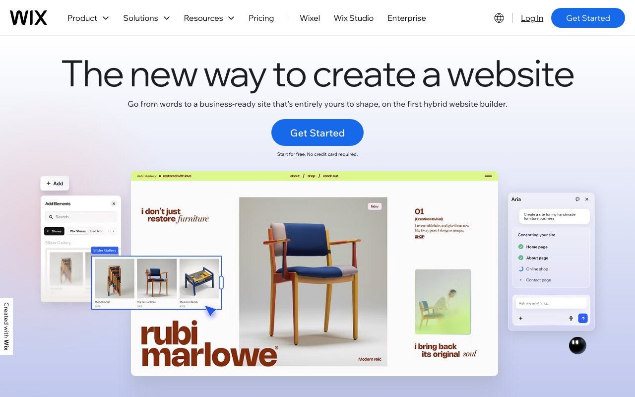 Wix homepage showing general-purpose AI website builder