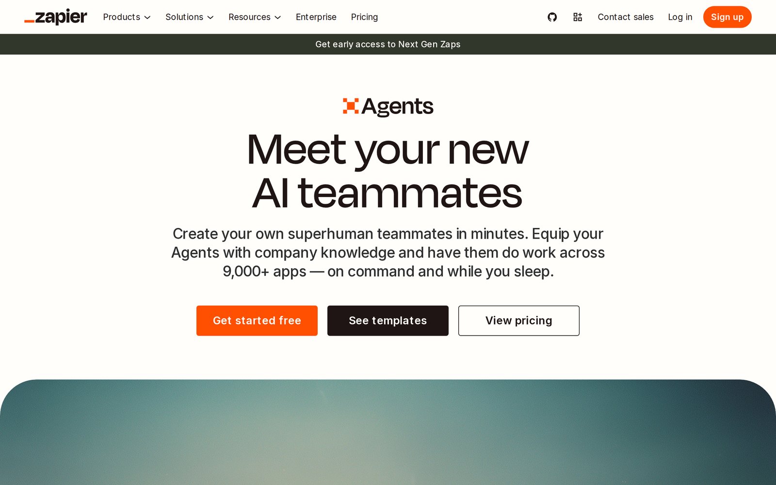 Zapier Agents page with the headline Meet your new AI teammates