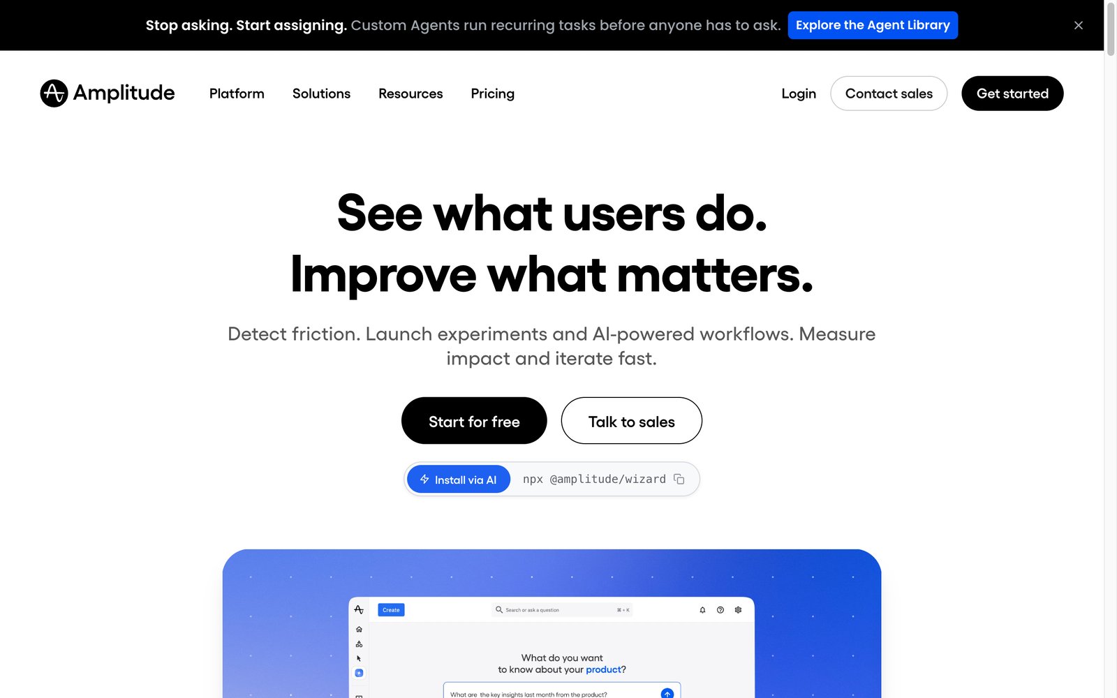 Amplitude homepage: digital analytics platform