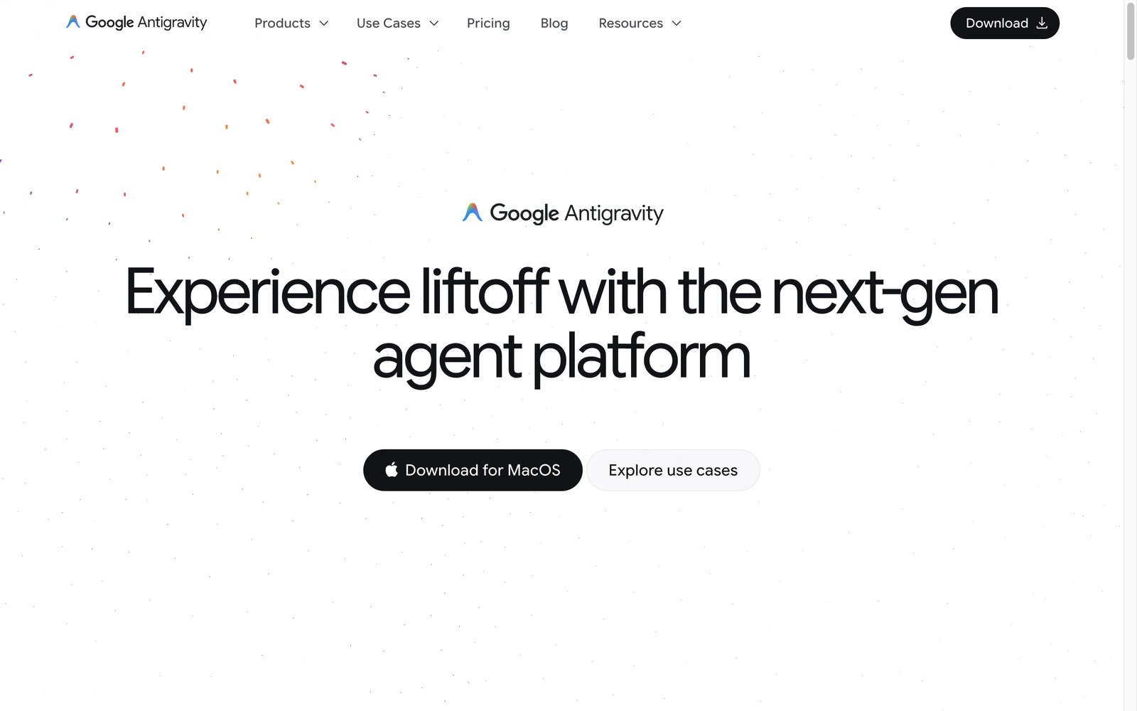 Google Antigravity homepage: the next-gen agent platform