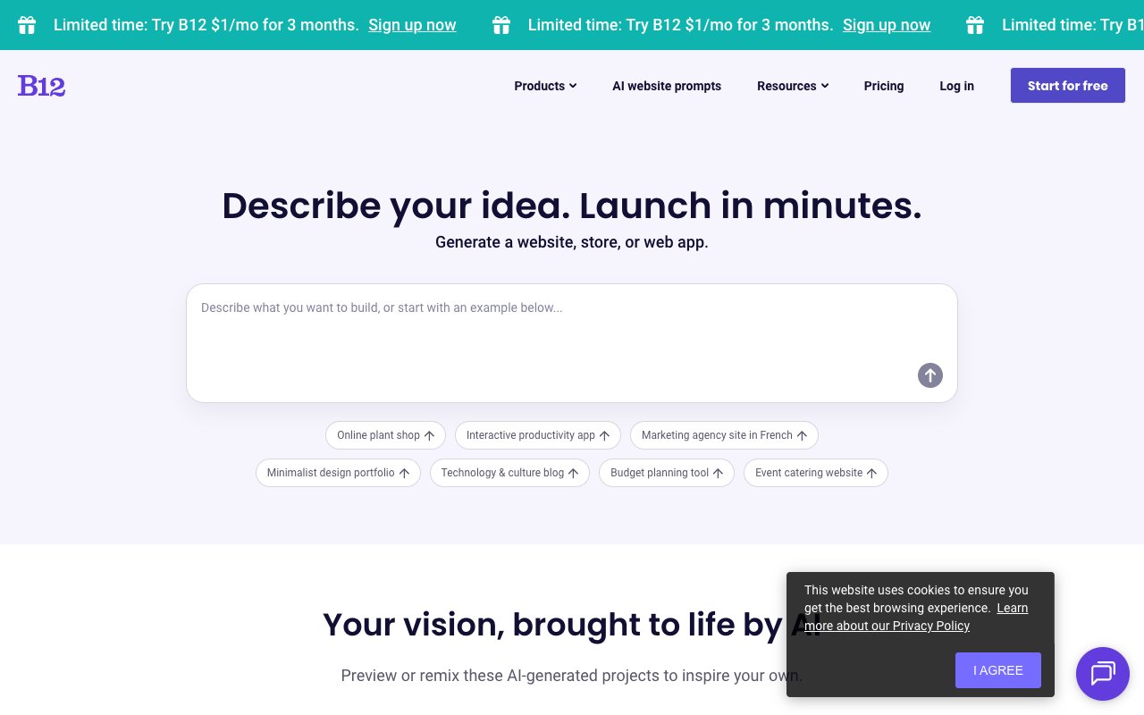 B12 AI website builder with human designer review for professional services
