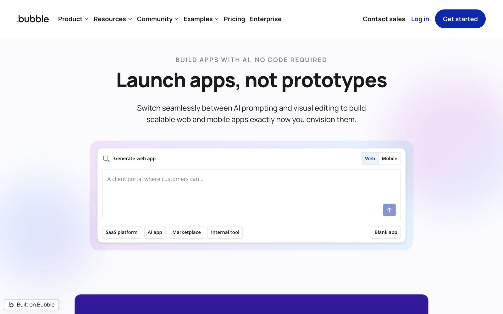 Bubble homepage: launch apps with no code required