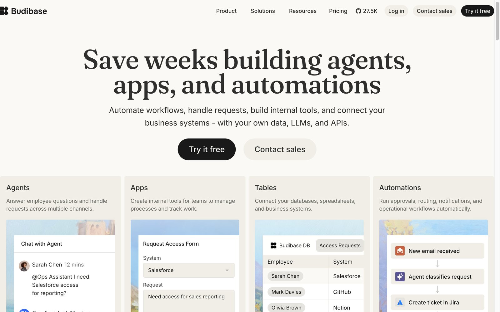 Budibase homepage: the open-source low-code platform