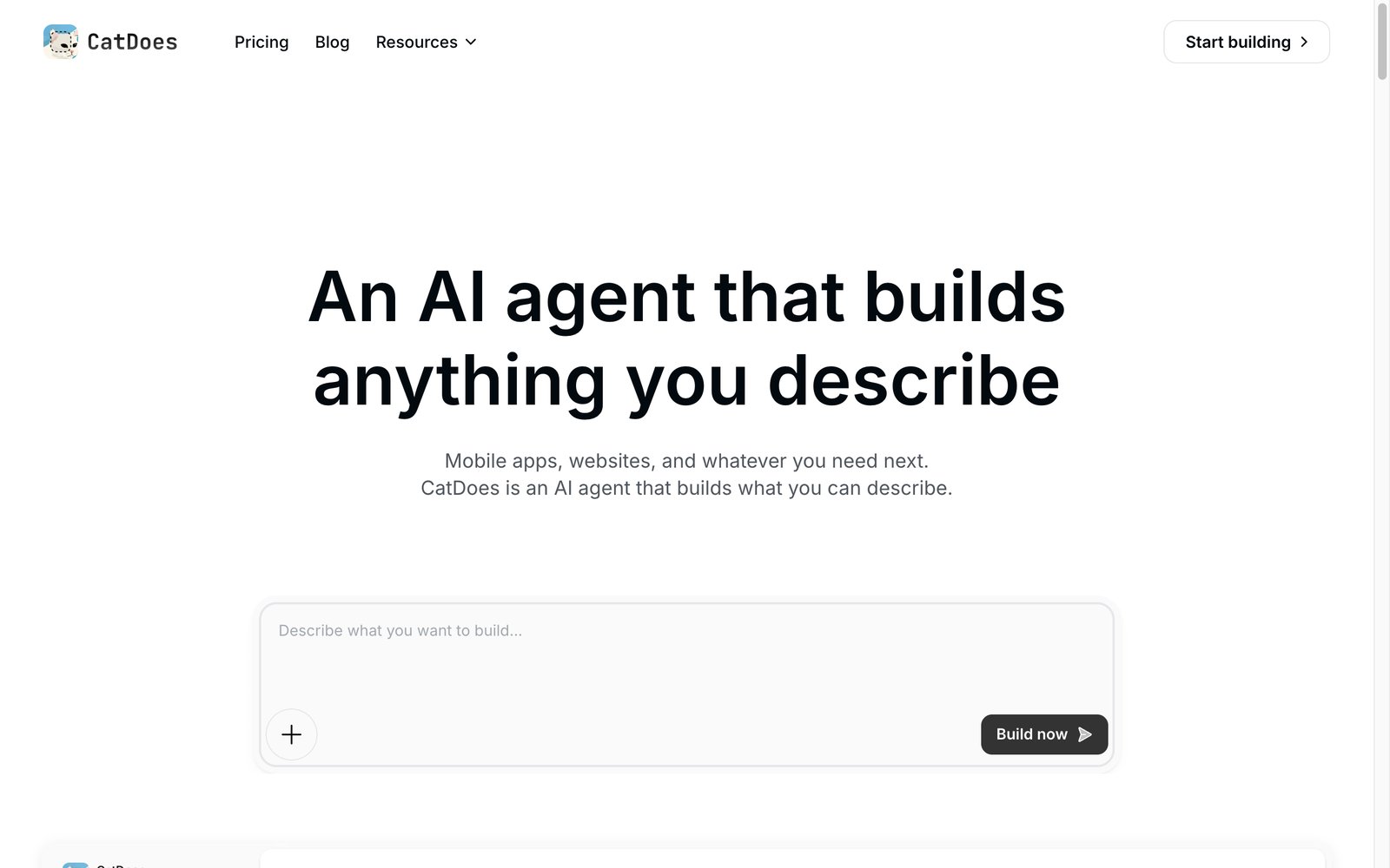 CatDoes homepage: turn a prompt into a native mobile app