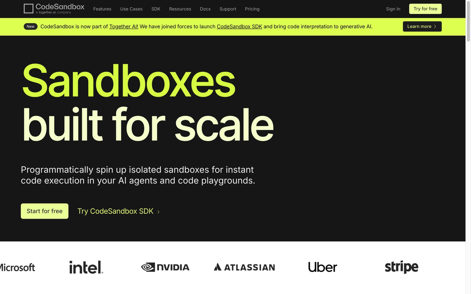 CodeSandbox homepage: instant cloud development sandboxes