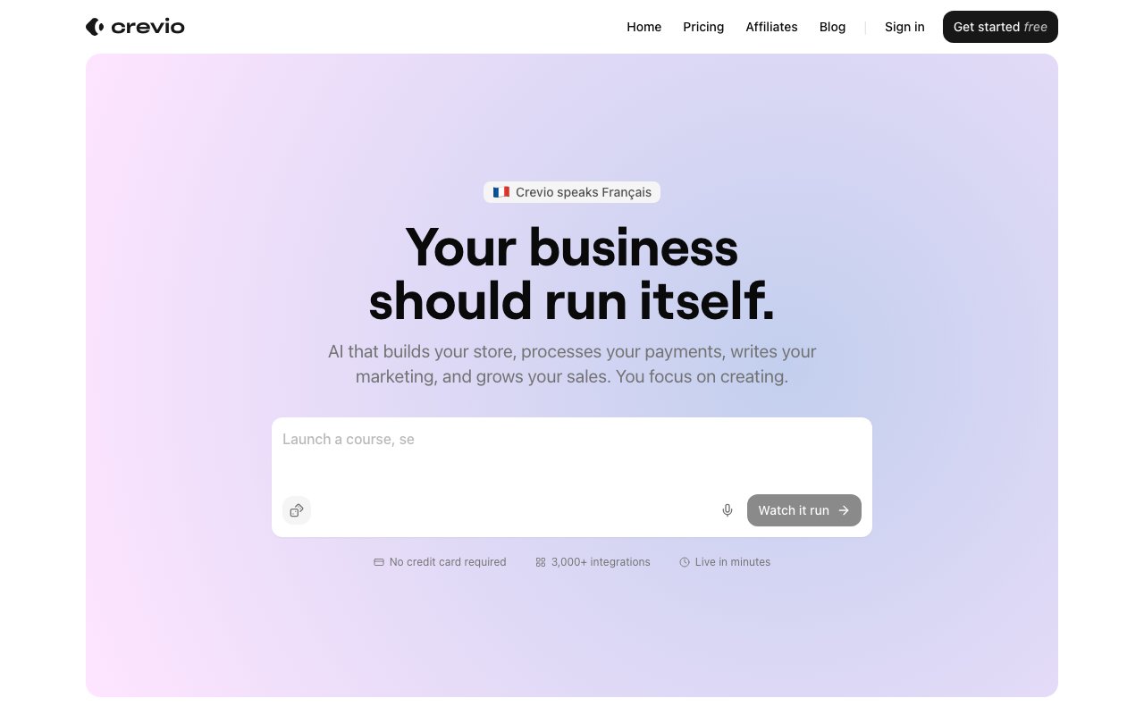 Crevio AI business builder homepage