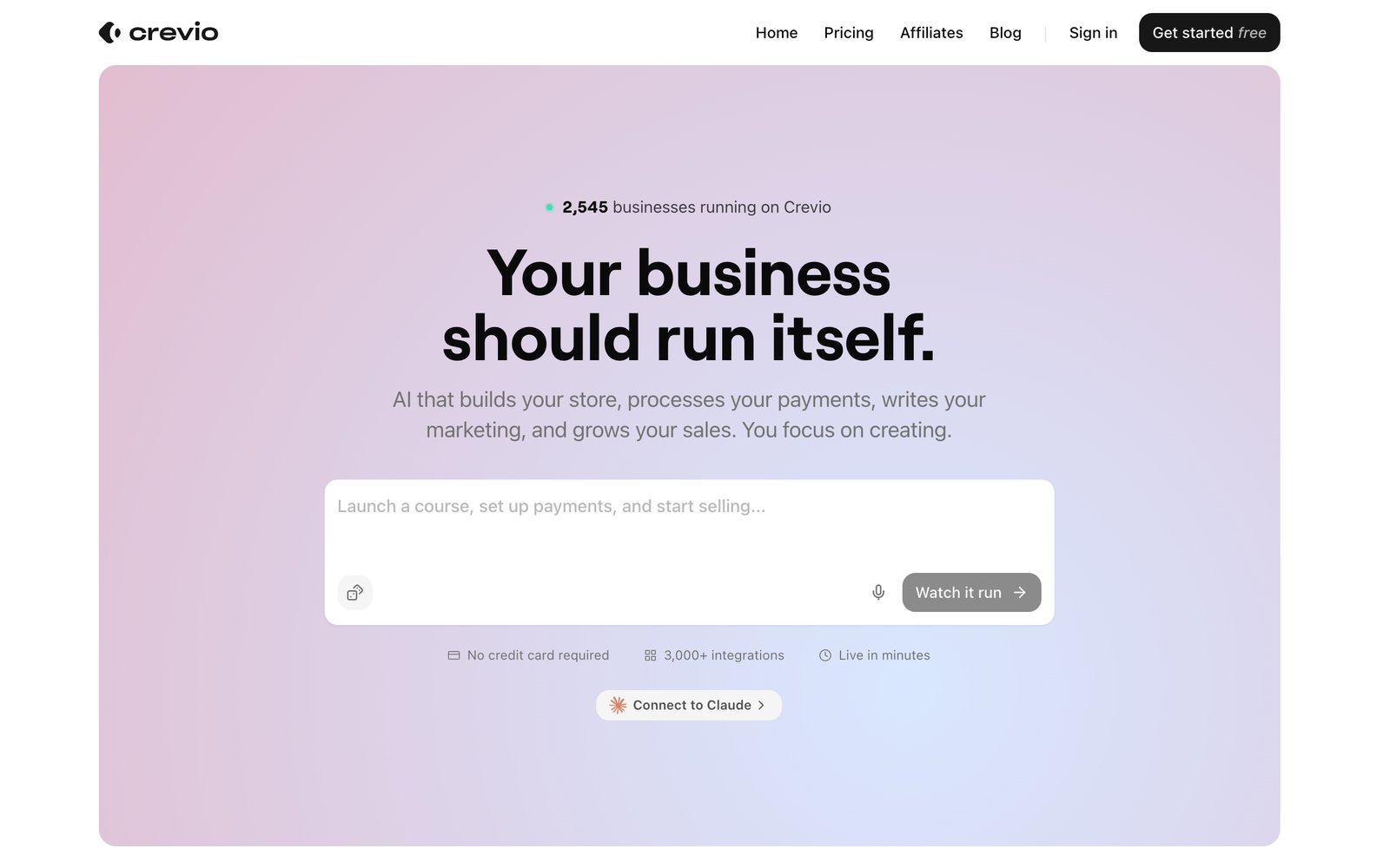Crevio AI business builder homepage