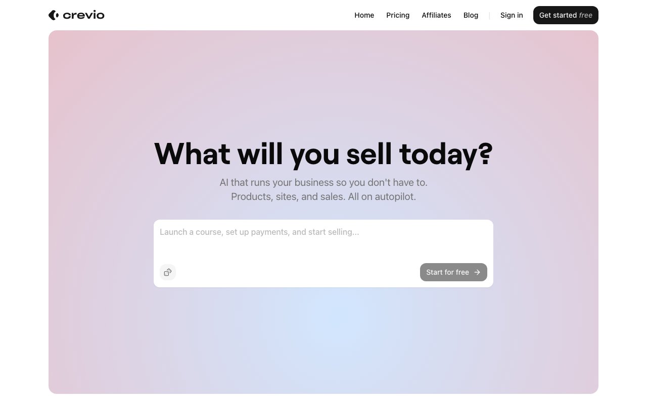 Crevio AI business builder homepage