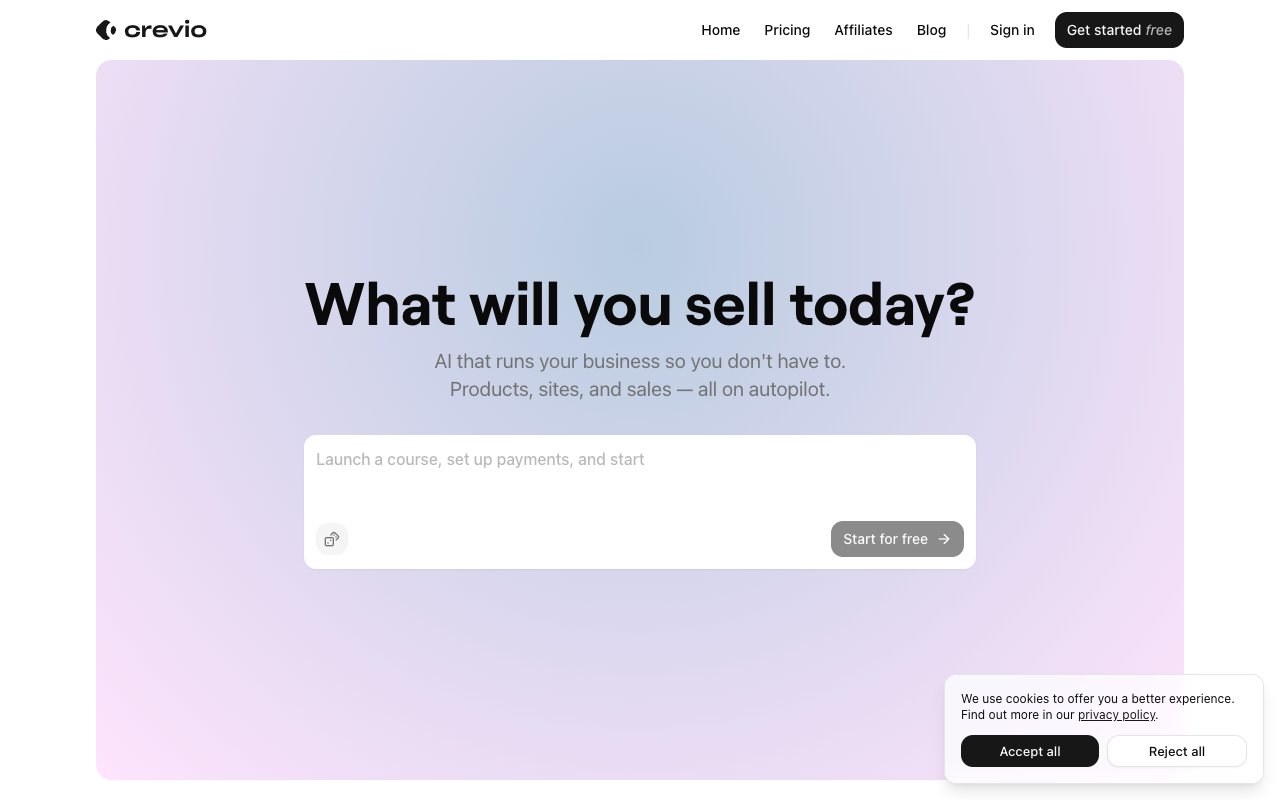 Crevio AI-powered platform for selling digital products, courses, and memberships