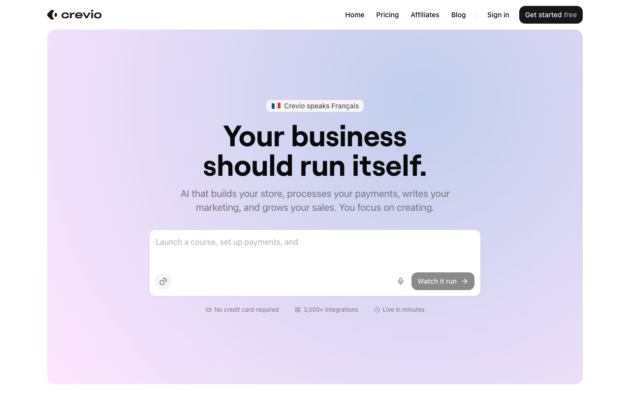 Crevio AI-powered business platform homepage