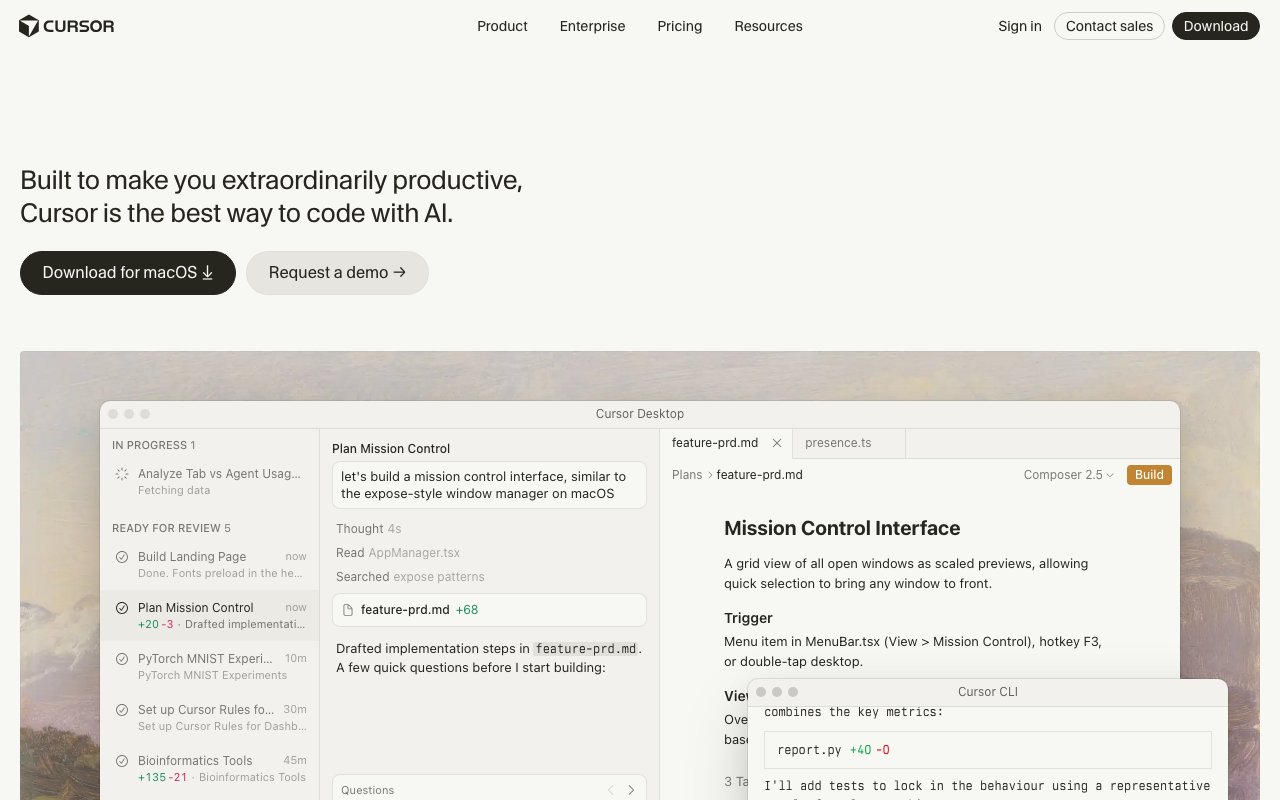 Cursor AI code editor homepage