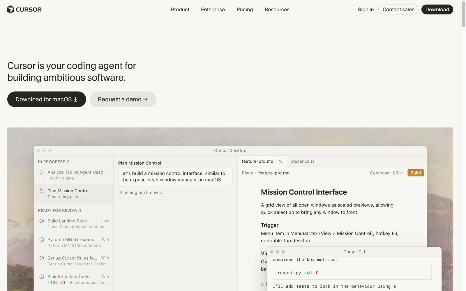 Cursor AI code editor homepage