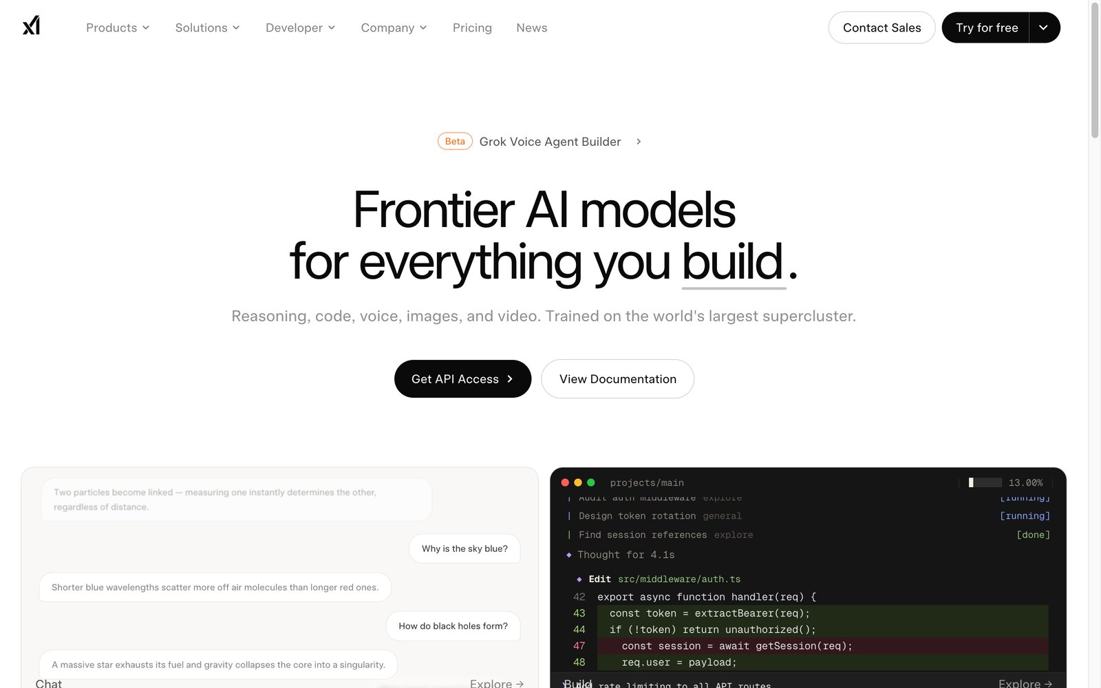 xAI Grok homepage