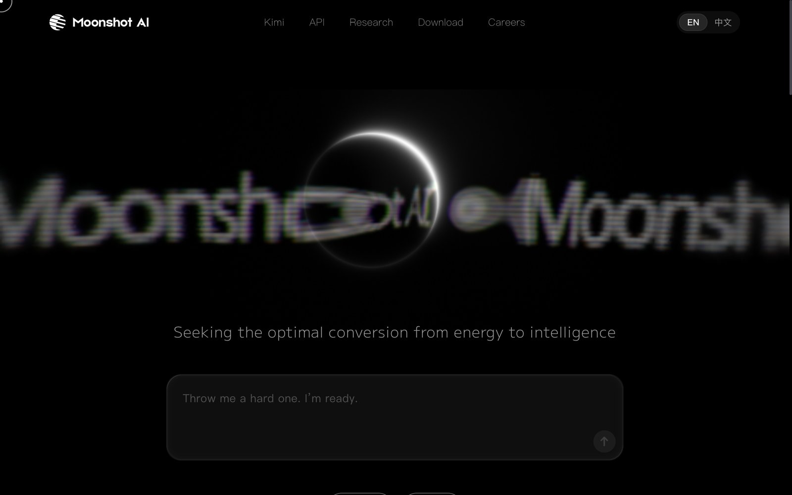 Moonshot AI homepage, maker of the Kimi model
