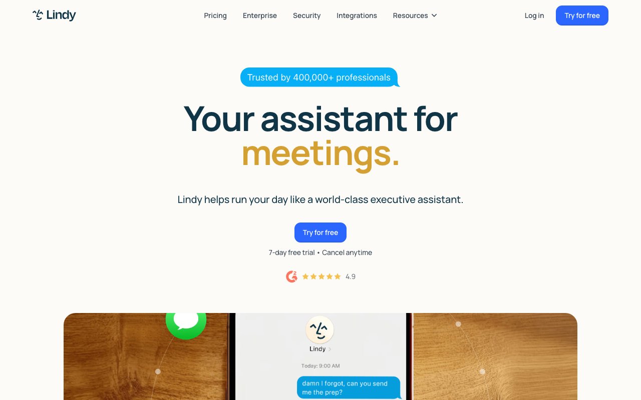 Lindy AI homepage showing AI workflow builder