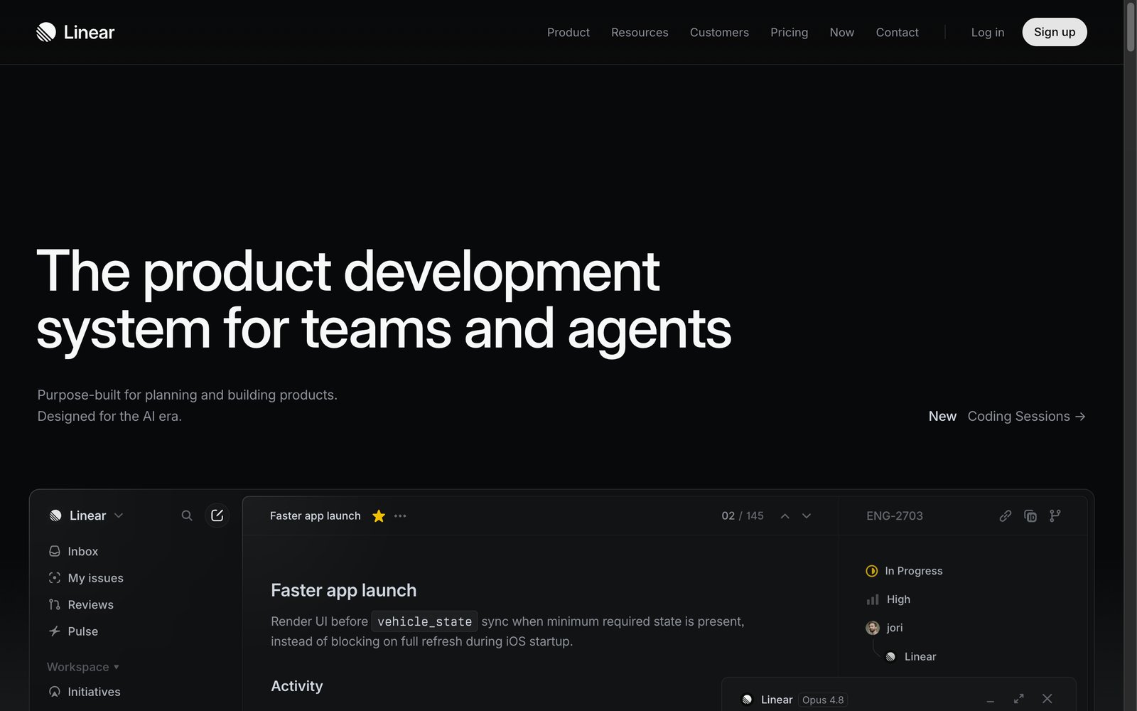 Linear homepage: purpose-built project management for product teams