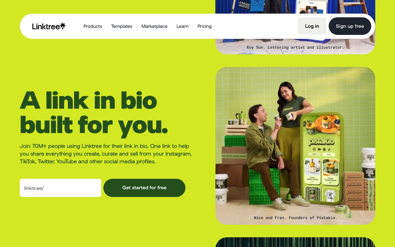 Linktree homepage showing the original link-in-bio service