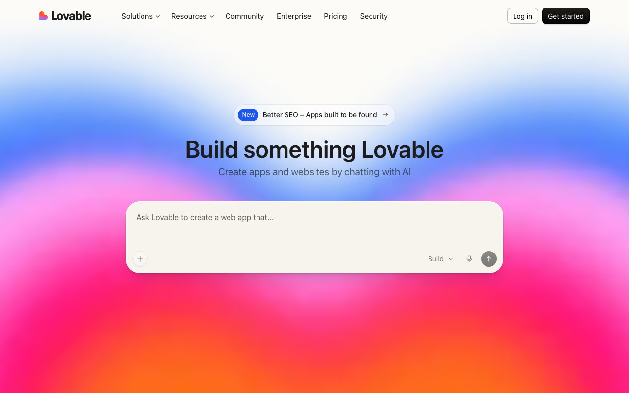 Lovable AI app builder homepage showing chat-to-app interface