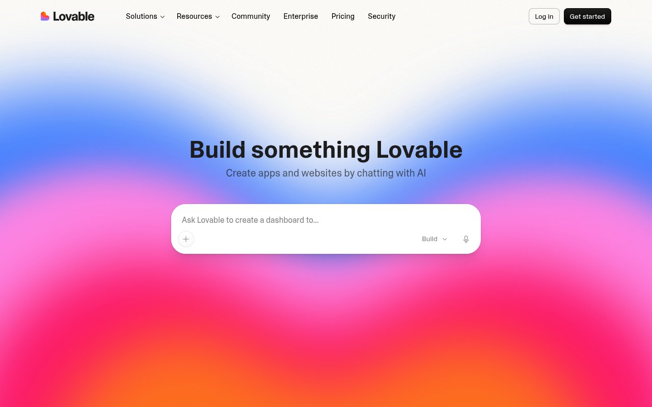 Lovable AI app builder homepage showing chat-to-app interface