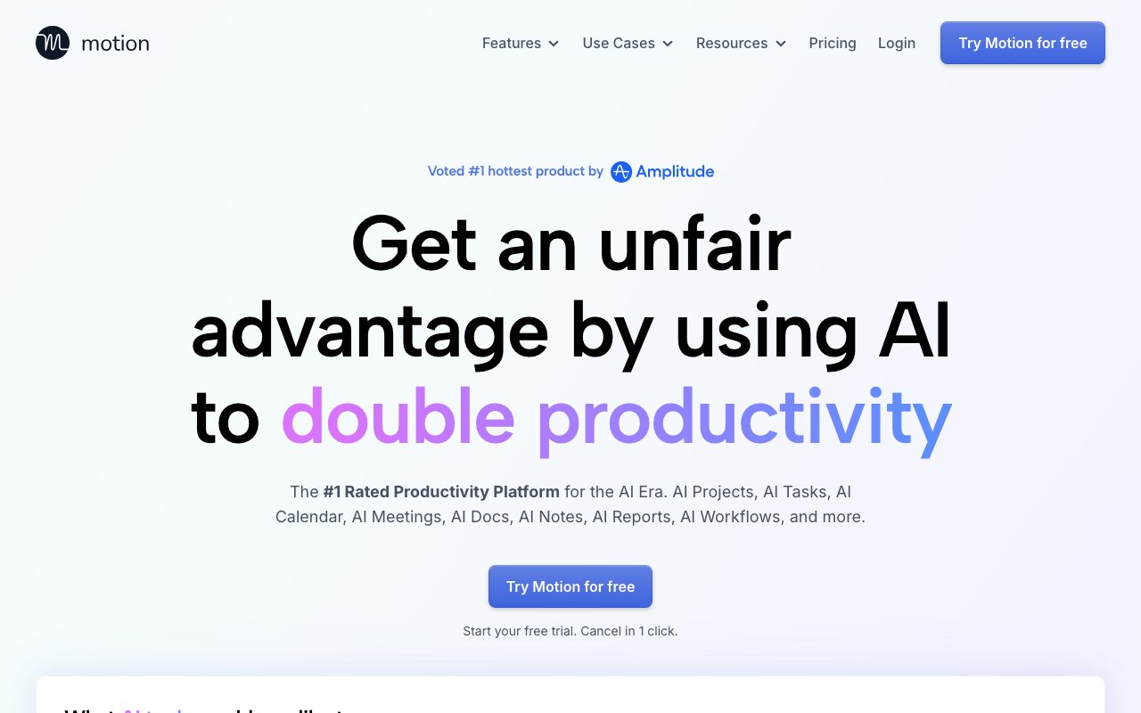 Motion AI calendar scheduling homepage