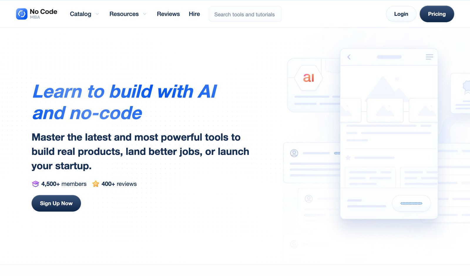 No Code MBA project-based no-code learning platform homepage
