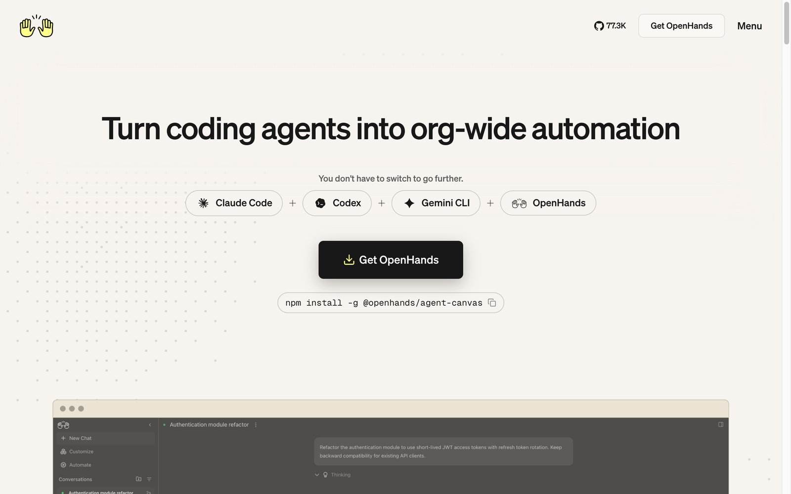 OpenHands homepage: the open-source autonomous coding agent