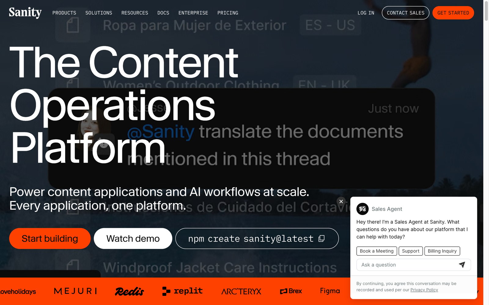 Sanity homepage: the composable content cloud