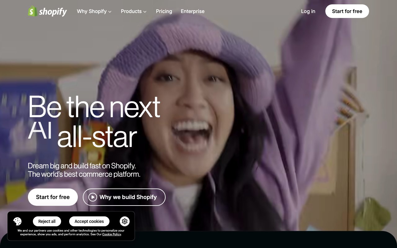 Shopify homepage for physical product ecommerce