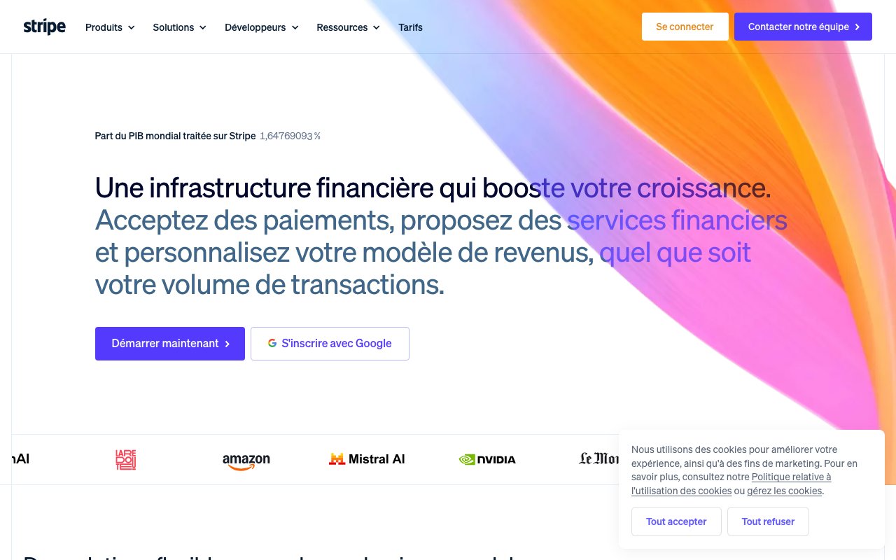 Stripe homepage for online business payments