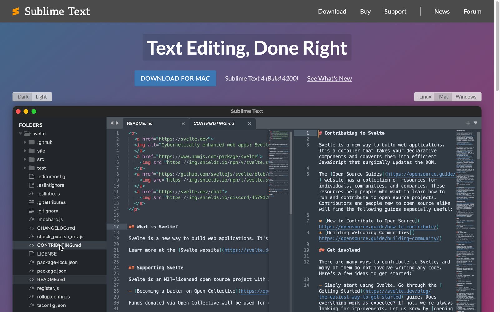 Sublime Text homepage: a sophisticated text editor for code