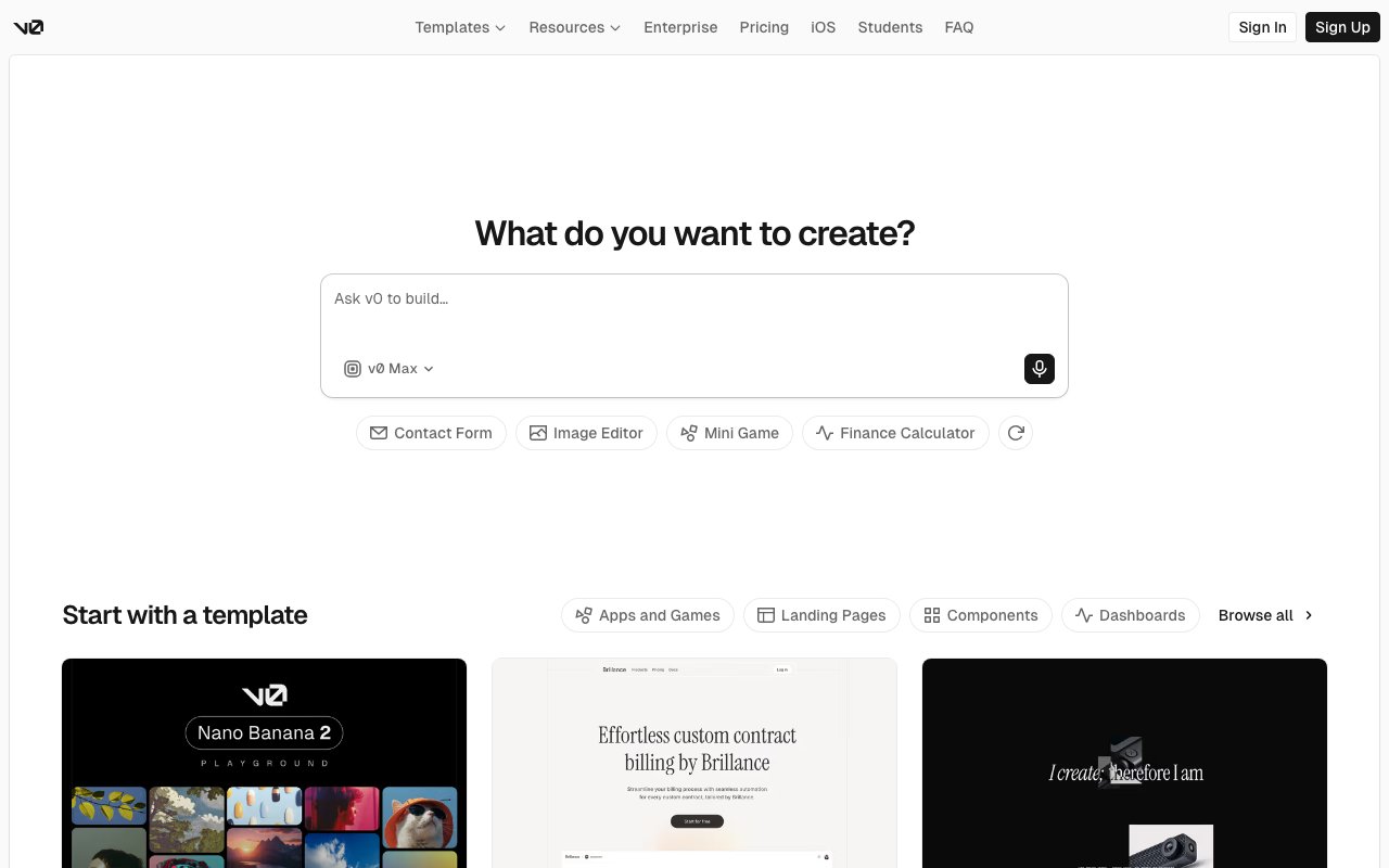 v0 by Vercel homepage