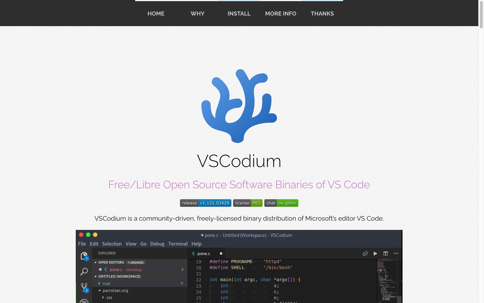 VSCodium homepage: free and open-source VS Code without telemetry