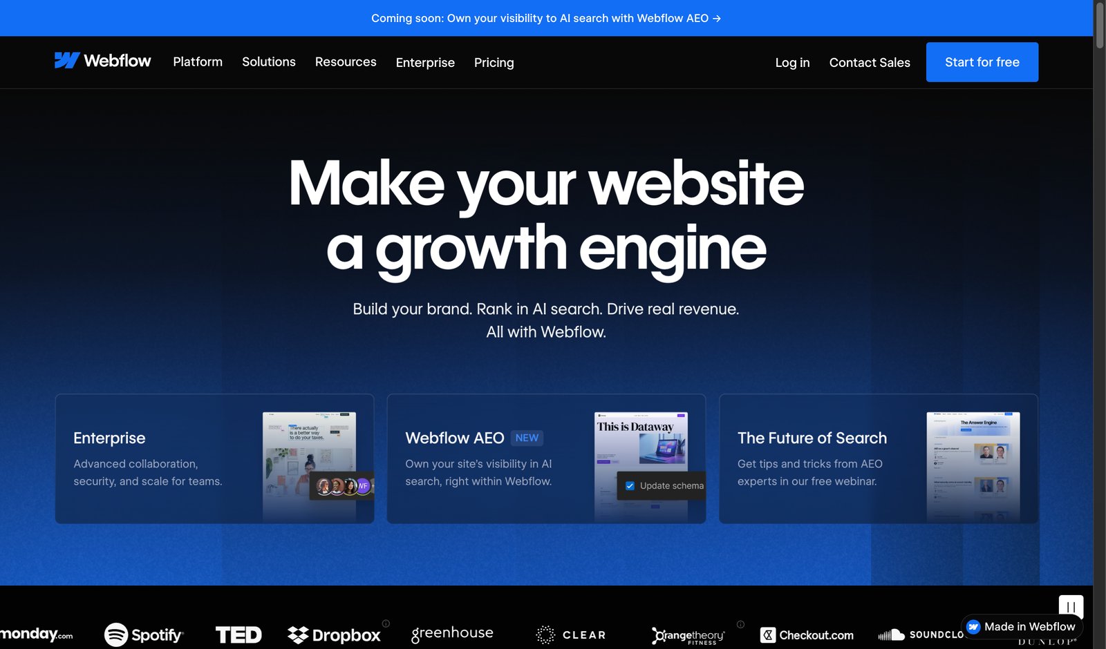 Webflow visual website builder and CMS homepage