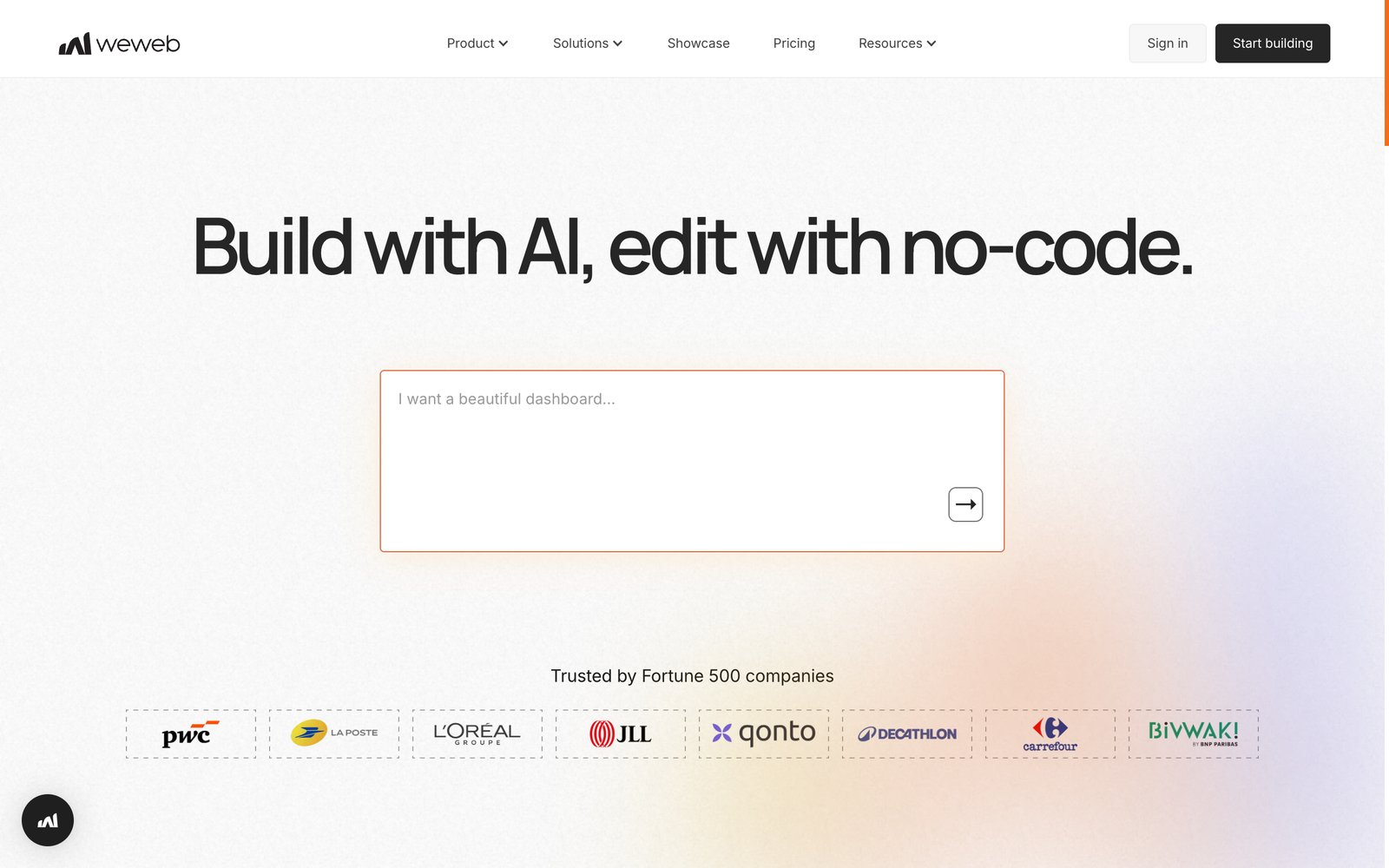 WeWeb homepage: build scalable web apps without frontend developers