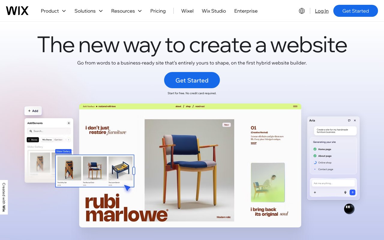 Wix homepage showing general-purpose AI website builder