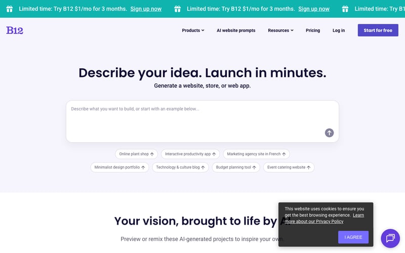 B12 AI website builder with human designer review for professional services