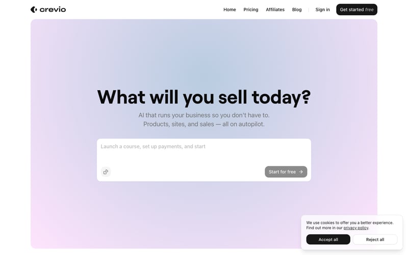 Crevio AI-powered platform for selling digital products, courses, and memberships