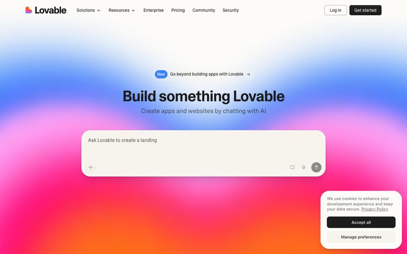 Lovable homepage showing AI-powered app builder