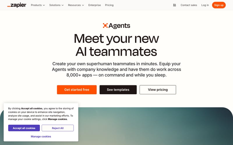Zapier Agents page showing AI-powered workflow automation
